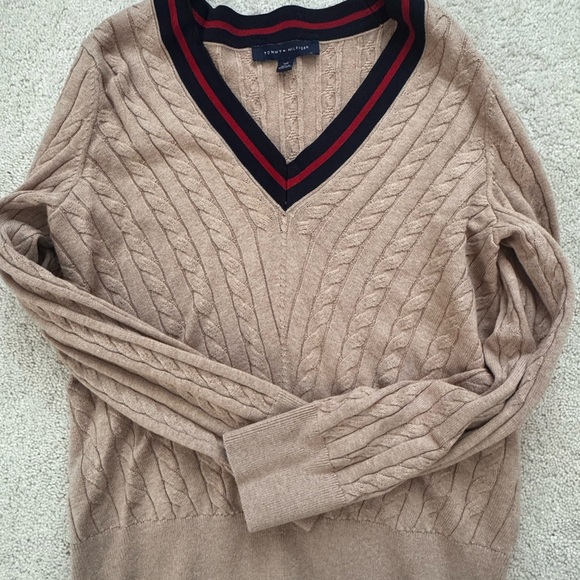 Tommy Hilfiger Sweaters - Tommy Hilfiger Tan V-Neck Cable Knit Sweater